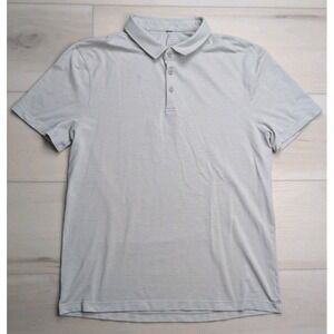 Lululemon Evolution Shirt Mens XL Polo Short Sleeve Striped Light Gray Stretch